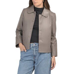 BOD & CHRISTENSEN Gunmetal Leather Collared Jacket